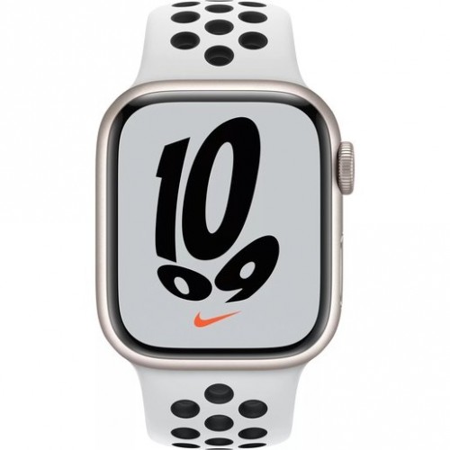 Часы Apple Watch Nike Series 7 GPS, 41mm Starlight Aluminium Case with Pure Platinum/Black Nike Sport Band,Корпус из алюминия цвета «сияющая звезда», спортивный ремешок Nike цвета чистая платина/ черный 41 мм