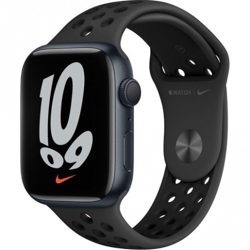 Часы Apple Watch Nike Series 7 GPS, 45mm Midnight Aluminium Case with Anthracite/Black Nike Sport Band,Корпус из алюминия цвета «темная ночь», спортивный ремешок Nike цвета антрацитовый/черный 45 мм 