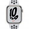 Часы Apple Watch Nike Series 7 GPS, 45mm Starlight Aluminium Case with Pure Platinum/Black Nike Sport Band,Корпус из алюминия цвета «сияющая звезда», спортивный ремешок Nike цвета чистая платина/ черный 45 мм
