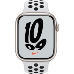 Часы Apple Watch Nike Series 7 GPS, 45mm Starlight Aluminium Case with Pure Platinum/Black Nike Sport Band,Корпус из алюминия цвета «сияющая звезда», спортивный ремешок Nike цвета чистая платина/ черный 45 мм